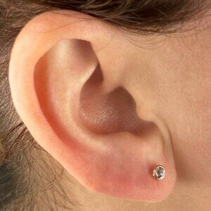 18K Solid Gold zircon round earrings, fine jewelry, Genuine Gold Earrings